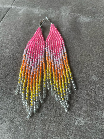 Bohemian oorbellen roze lila oranje geel